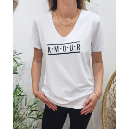 T-shirt blanc femme AMOUR -Noir