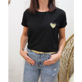 T-Shirt broderie coeur dégradé doré-Noir