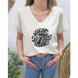 T-shirt femme The Rolling Stones pailleté-Beige