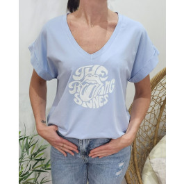 T-shirt femme The Rolling Stones pailleté-Bleu ciel