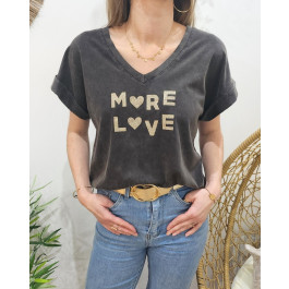 T-shirt femme MORE LOVE pailleté-Gris