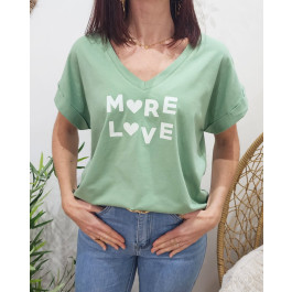 T-shirt femme MORE LOVE pailleté-Vert