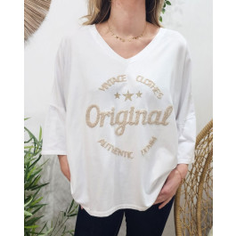 T-shirt femme oversize Vintage Original denim-Blanc