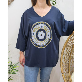 T-shirt femme oversize Rock&Roll Vintage Style-Bleu marine