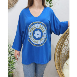 T-shirt femme oversize Rock&Roll Vintage Style-Bleu roi