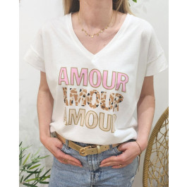T-shirt femme AMOUR animalier-Rose