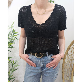 T-shirt femme crochet Aléna -Noir