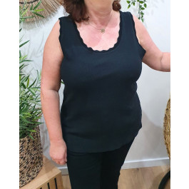 Top femme grande taille sans manches liseré doré Brigitta-Noir