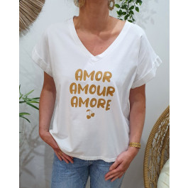 T-shirt femme Amor Amour Amore-Blanc