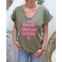 T-shirt femme Amor Amour Amore-Kaki