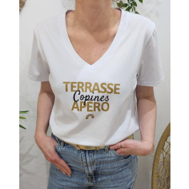 T-Shirt Terrasse copines apéro-Blanc