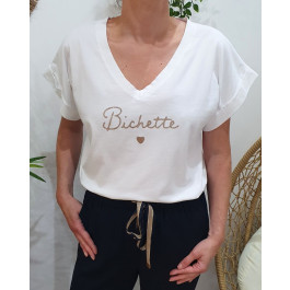 T-shirt femme Bichette paillettes-Blanc