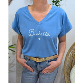T-shirt femme Bichette paillettes-Bleu