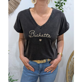T-shirt femme Bichette paillettes-Gris