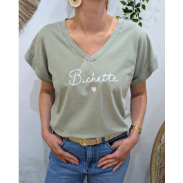 T-shirt femme Bichette paillettes-Kaki