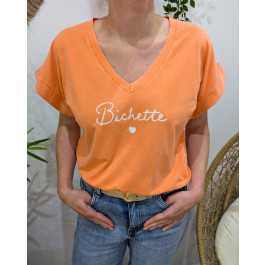 T-shirt femme Bichette paillettes-Orange