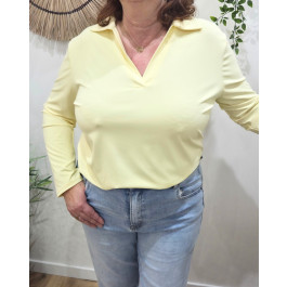 T-shirt femme manches longues col chemise-Jaune