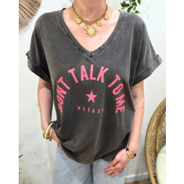 T-shirt femme Don't talk to me please col V -Gris