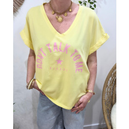 T-shirt femme Don't talk to me please col V -Jaune