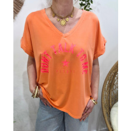 T-shirt femme Don't talk to me please col V -Orange