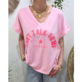 T-shirt femme Don't talk to me please col V -Rose baby