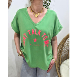 T-shirt femme Don't talk to me please col V -Vert