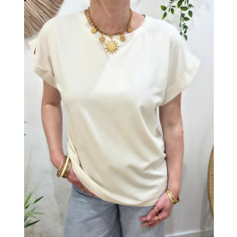 T-shirt femme uni col rond-Beige