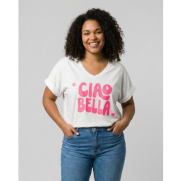 T-shirt femme col V CIAO BELLA-Blanc