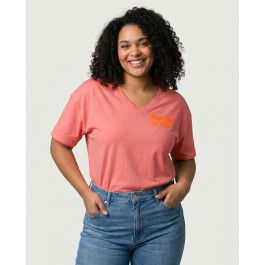T-shirt femme col V Eternel amour-Corail