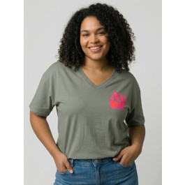 T-shirt femme col V Amore-Kaki