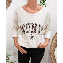 T-shirt manches longues Iconic léopard -Ecru
