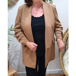 Blazer femme grande taille manches 3/4-Camel
