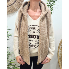 Veste sans manche femme à capuche Yuna-Camel