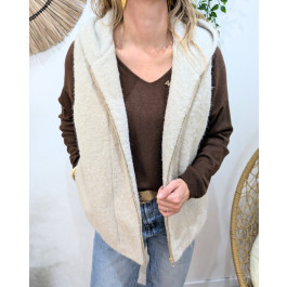 Veste sans manche femme à capuche Yuna-Beige