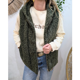 Veste sans manche femme à capuche Yuna-Kaki