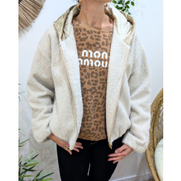 Veste femme capuche matelassée dorée Elinea-Beige