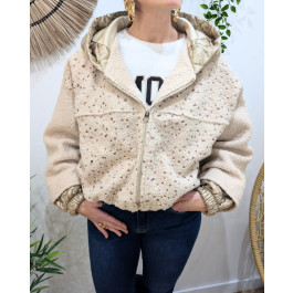 Veste femme à sequins capuche matelassée dorée Elinea-Beige