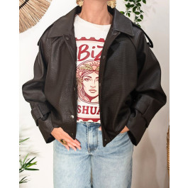 Bombers femme similicuir Viorica-Marron foncé