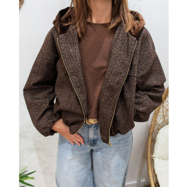Veste femme chinée à capuche velours Eulalie-Marron