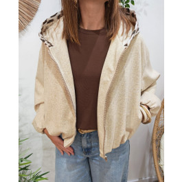 Veste femme chinée à capuche léopard Auxane-Beige