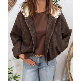 Veste femme chinée à capuche léopard Auxane-Marron
