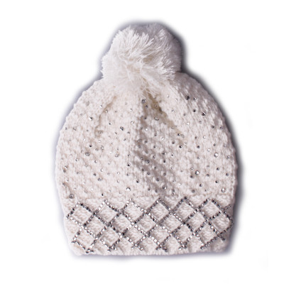 Bonnet blanc Quadristrass et pompon