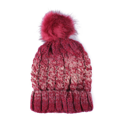 Bonnet rouge bordeaux taupe pompon Montania