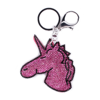 Porte-clés Licorne rose et noir à strass