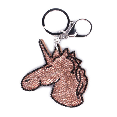 Porte-clés Licorne camel et noir à strass