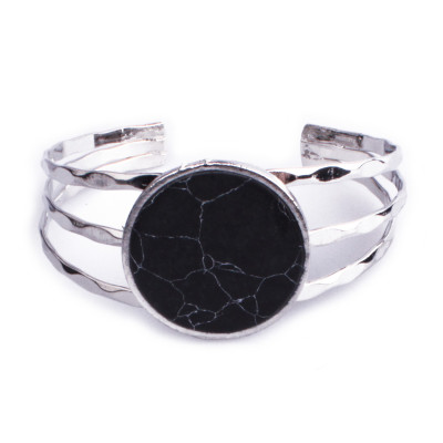 Bracelet Lolilota manchette argent rond marbre noir