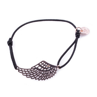 Bracelet Lolilota élastique noir aile d'ange filigrane cuivré