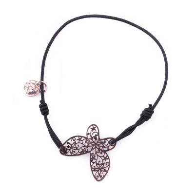 Bracelet Lolilota élastique noir papillon filigrane cuivré