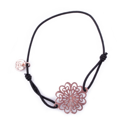 Bracelet Lolilota élastique noir fleur filigrane cuivrée