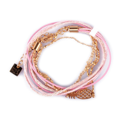 Bracelet acier MILE MILA double Ananas doré et rose